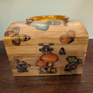 Vintage Hand-Painted Storage Box with Handle